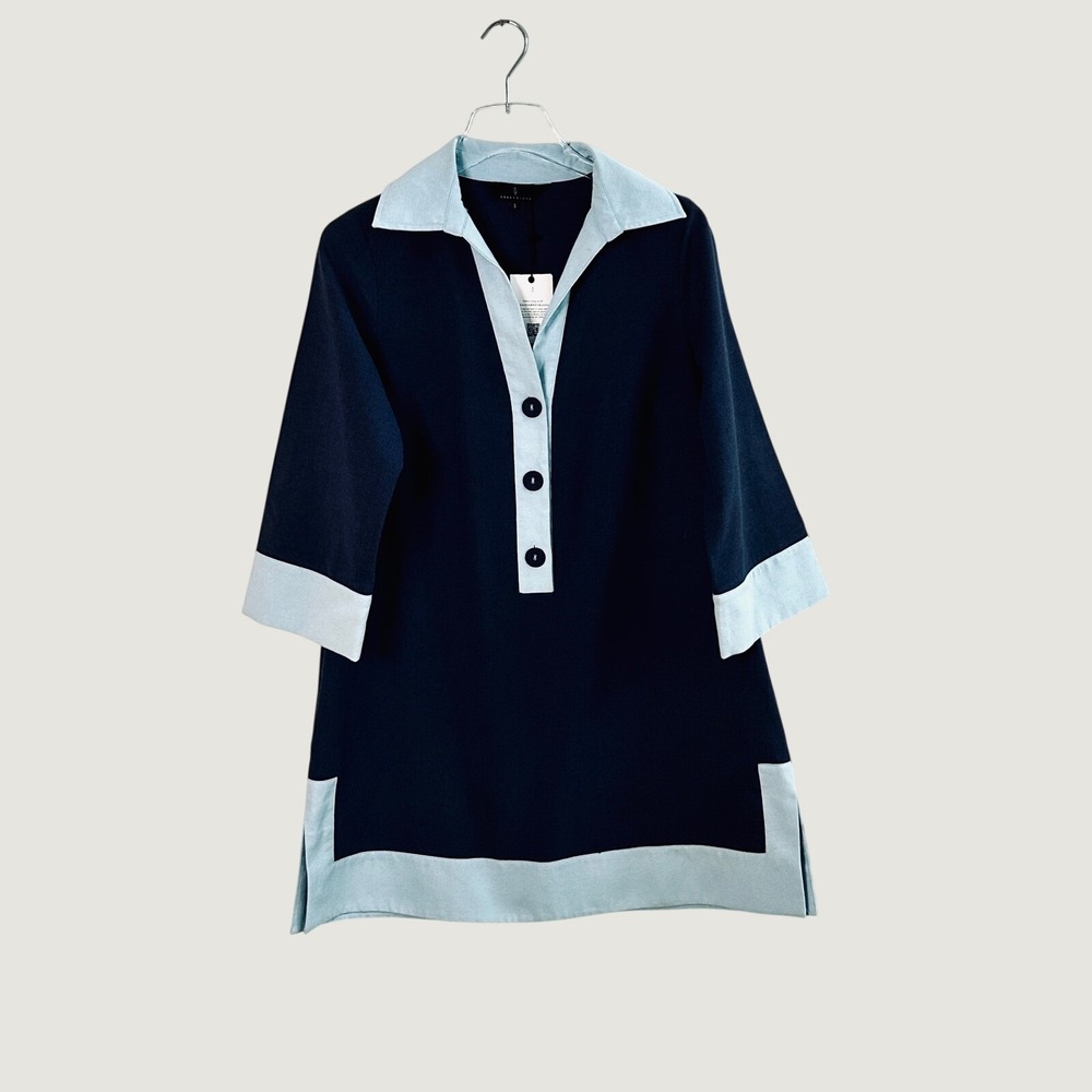 Abbey Glass Navy Blue Colorblock Mod Tunic Mini Dress Small NWT